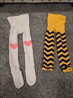 Kids Tights Set — Gray Heart Tights & Black/Gold Chevron Footless Tights